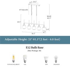 an image of the e2 bulb base with measurements for different bulbs and their sizes