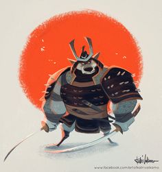 an illustration of a samurai in armor and holding two swords