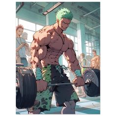 a man with green hair is holding a barbell