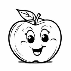 Happy Apple Girl Coloring Page Apple Coloring Page, Apple Vector, Apple Coloring, Coloring Pages For Girls, Clipart Black And White, Black And White Drawing, Get Creative, Colouring Pages, Printable Coloring Pages