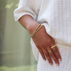 Show off your wrist with these beaded beauties and add some shine to your style! Rock this baby alone or pair it with our Shining Snake Bracelet for the cutest combo. Thick Gold Band, Twisted Band Ring, Thick Ring, Style Rock, Snake Bracelet, Jewels Rings, Gold Bead Bracelets, Twisted Band, Everyday Rings