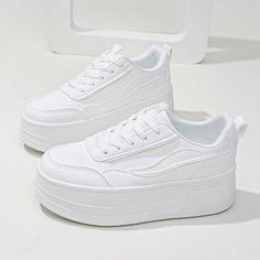 Leather Style, Color Lines, White Shoes, Leather Fashion, Casual Sneakers, Jumpsuits For Women, Pu Leather, Casual Women, Baskets