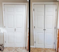 two white doors in the same room, one is open and the other has closed