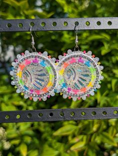 Neon Rainbow Headdress Native Beaded Earrings Holographic - Etsy Bohemian Iridescent Beaded Jewelry, Silver Beaded Earrings For Festival, Multicolor Rave Festival Jewelry, Colorful Beads Rave Festival Jewelry, Rave Beaded Jewelry For Festivals, Rave Style Beaded Jewelry For Festivals, Rave Style Colorful Beads Jewelry For Festivals, Colorful Beaded Rave Jewelry For Festivals, Multicolor Rave Jewelry For Festival