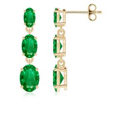 Simply stunning, these earrings showcase three oval emeralds, prong set in a graduating pattern. Crafted in 14k yellow gold, these three stone earrings are sure to level up your ear game. Emerald Earrings, Three Stone, Stone Earrings, 18k Rose Gold, Prong Setting, 18k Gold, Emerald, Yellow Gold, Rose Gold