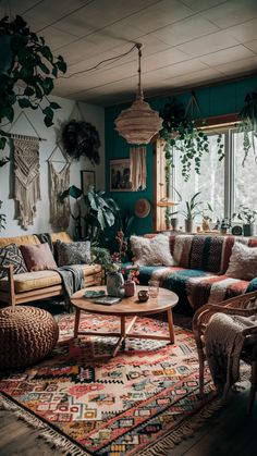 a living room filled with lots of furniture and plants