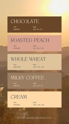 chocolate, toasted peach, whole wheat, milk coffee and cream are featured in this poster