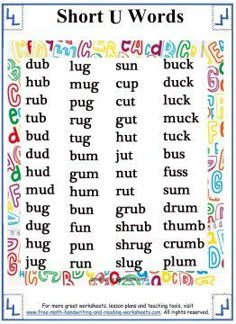 Short Vowel Sound - Word Lists - Short U Phonics Chart, Cvc Words Kindergarten, Diy Dog Collar, Phonics Rules, Short Vowel Sounds, Vowel Sound, Phonics Sounds, English Phonics, Sound Words