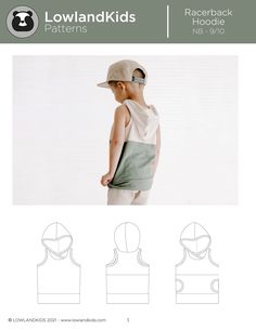 the back and side view of a child's tank top sewing pattern, with instructions for