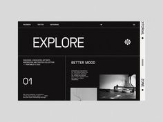 a black and white brochure with the words explore on it