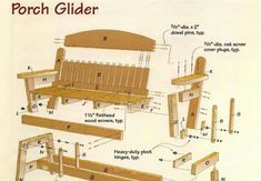 an image of a porch glider with instructions on the back and front side, shown in wood