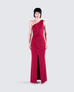 Have them all fantasizing about you in this red jersey one shoulder dress 💋 Crafted from stretch jersey fabric, and complete with a fully lined design and maxi length for a elegant, yet attention grabbing look ❤️ Red Sleeveless One Shoulder Gala Dress, Red Sleeveless One Shoulder Dress For Gala, Red Sleeveless One-shoulder Dress For Gala, Elegant Red Asymmetrical One Shoulder Dress, Fitted Red One Shoulder Dress For Gala, Elegant Red One Shoulder Dress For Gala, Elegant Red One Shoulder Gala Dress, Elegant Red One-shoulder Dress For Gala, Elegant Red One-shoulder Prom Dress