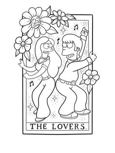 the lovers coloring page with flowers and music notes