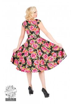 Last of the H & R London #Dresses 75% off is $17.75 + shipping from AZ PayPal or Venmo accepted. $17.25 is 75% off on #Sale H & R (Hearts & #Roses) #LONDON Sizes: S M & L Color: #HotPink #Black Print: #CabbageRoses #Flowers #1950s #Floral #Swing #Dress #FitFlare #Ladies #Fashion #Women #Summer #Fall #MidCentury #Mod #1960s #noir #PinUp #Retro #Rockabilly Feedback left "A+++++++++++ awesome seller !" July 24th Stretchy fabric. Cotton Spandex BFR Price $69.00 Floral Foliage, Rockabilly Pinup, Hot Pink Flowers, Hearts And Roses, Stretch Cotton Fabric, Rockabilly Dress, 50s Dresses, Vintage Floral Print