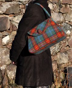 Large Harris Bag Turquoise Check Harris Tweed Rectangular Tweed Bags For Daily Use, Brown Tweed Travel Bag, Plaid Purses Handbags, Plaid Large Capacity Shoulder Bag, Tartan Purse Handbags, Tartan Accessories, Tweed Run, Tweed Bag