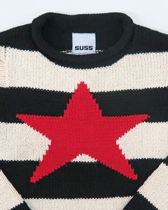 The Stripe Star Sweater is knit in 100% Brazilian cotton on the hand loom. It is knit in a chunky stripe and features unique hand-made drop stitches throughout. The Star Sweater is finished with our signature throwback roll neck and rolled edges on the cuffs and bottom. The intarsia star is worked by hand on the loom in the knitting process. Unisex sizing Content is 100% Brazilian Cotton. Knit locally in Los Angeles. This sweater is specially made to order. Please allow 4-7 business days to knit Star Sweater, 90s Aesthetic, Hand Loom, Roll Neck, Cotton Knit, Cotton On, The Loom, The Star, Loom