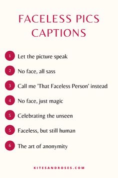 the rules for faceless pics captions on a white background with red text