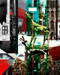 an artistic collage of buildings and statues