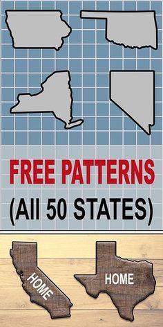 a wooden sign that says free patterns all 50 states on the front and back of it