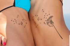 two women with tattoos on their stomachs and one has a dandelion tattoo