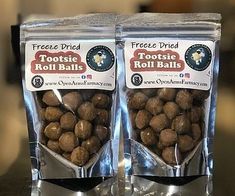 two bags of freeze dried tootsie roll balls