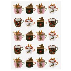 coffee mugs with hot chocolate and cinnamon stickers