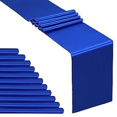 an image of a blue table runner set on top of each other in the shape of a pyramid