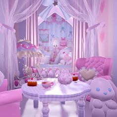 a pink room with hello kitty furniture and decorations