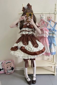 Chocolate Brown Cream Multi-Layered Polka Dots Print Ruffle Bowknot S – LolitaInside Cute Polka Dot Dress With Ruffles, Neopolitan Outfits, Color Chocolate, Sweet Lolita, Lolita Dress, Polka Dot Print, Lolita Fashion, Dot Print, Chocolate Brown