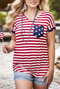 National Day Flag Print Tee American Flag Print V-neck Tops For Summer, Summer Americana Crew Neck Top, Summer V-neck T-shirt With American Flag Print, Americana Crew Neck Tops For Summer, Summer V-neck Tops With American Flag Print, Patriotic V-neck Summer Tops, Cotton V-neck Top With American Flag Print, V-neck Tops With American Flag Print For Summer, Americana Style Crew Neck Summer Tops