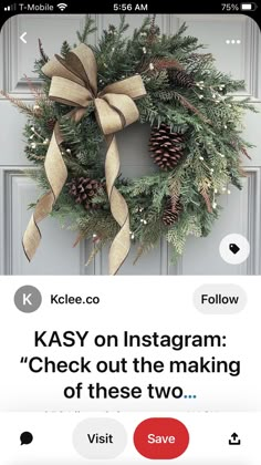 an instagram page with a christmas wreath on it