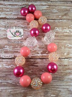 Pretty Pink Girls Chunky Gumball Necklace by MissMillysBoutique, $16.00 Kid Necklaces, Kid Jewelry, Toddler Jewelry, Children Jewelry, Kids Jewellery, Necklaces Diy, Space Jewelry