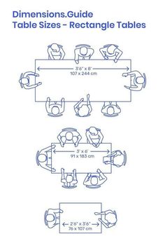 the diagram shows how to use table sizes for tables and chairs, with measurements on each side