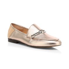 Coach Loafers Helena C-Chain Metallic Leather Champagne Pink Women's Size 7. Brand New With Original Packaging. This Was A Floor Model So They May Have Been Tried On In Store. The Color Kinda Looks Like Rose Gold. Metallic Leather Loafers Accented With Curb Chain Trim Finished With Delicate C Logo. Leather Upper Almond Toe Slip-On Style C-Chain Trim Polyurethane Lining Rubber Sole Imported Stacked Heel, 0.5" (15mm) Blue Jean Shoes, Coach Loafers, Brown Suede Loafers, Champagne Pink, Metallic Flats, Cream Shoes, C Logo, Black Leather Shoes, Shoe Show