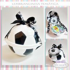 an egg shaped like a soccer ball with black and white designs on it's side