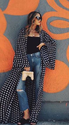 Black And White Kimono Outfit, Mode Abaya, Dusters, Jeans Fashion, Online Fashion Store, Urban Chic