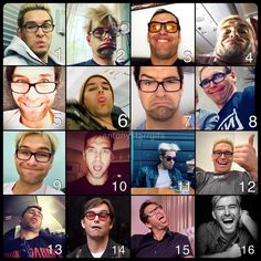 many different pictures of men with glasses and one has his tongue out to the side