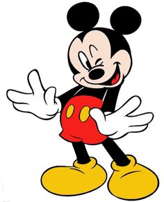 mickey mouse with his arms out and eyes wide open, pointing to the left side