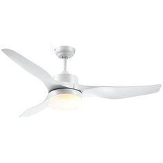 a white ceiling fan with a light on it