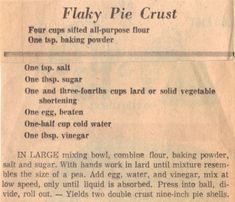 an old recipe for flaky pie crust