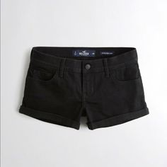 Black Denim Shorts That Go With Everything, Featuring A Double Roll Hem, Five-Pocket Styling And Iconic Back Pocket Embroidery, 2.5 Inseam (69% Cotton, 29% Polyester, 2% Elastane) Black Denim Shorts With Hip Pockets, Classic Mid-rise Jean Shorts With Pockets, Classic Black Jeans For Summer, Classic Black Summer Jeans, Classic Dark Wash Shorts With Pockets, Classic Stretch Shorts With Pockets, Classic Short Jeans With Pockets, Back Pocket Embroidery, Low Rise Jean Shorts