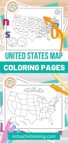 the united states map coloring pages with markers and crayon pens on top of it