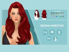 an animated woman with long red hair is shown in front of a blue background and features different hairstyles