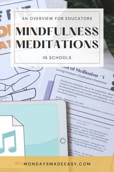 an overview for teachers mindfuness meditations in schools with text overlaying the image