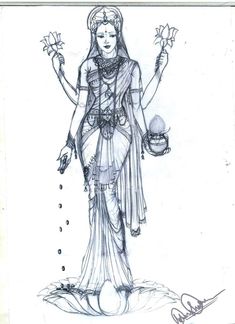 a drawing of a woman with flowers in her hand