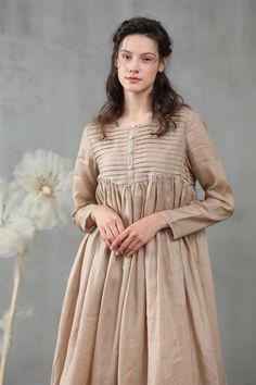 Linen dress maxi dress in champagne winter dress pleated | Etsy French Vintage Fashion, Áo Blu, Prom Skirt, Single Dress, French Dress, Dress Pleated, Maxi Robes, Linen Maxi Dress, Winter Dress