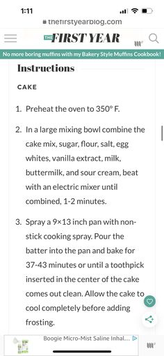 the instructions for baking cake in an iphone app, including instructions to make it look like they