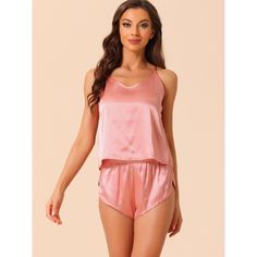 This style of lounge sets is easy to put on or take off, giving you a light and simple dressing experience, keeping you nice and comfortable all day. Top: Cami crop tops features tie back and adjustable spaghetti strap. Bottom: shorts featured elastic waist. The soft pajamas set for women is smooth, lightweight, breathable and comfortable to wear.This pajama set is casual and classy, even if a guest visits suddenly, you won't feel embarrassed, make your home life more convenient. The pajama sets Sleeveless Summer Lounging Sets, Casual Loungewear Sets With Spaghetti Straps, Sleeveless Short Set For Summer Loungewear, Sleeveless Summer Night Sets, Sleeveless Summer Night Outfit Sets, Sleeveless Sets For Sleepover In Summer, Solid Color Cami Sleepwear For Loungewear, Pink Sleeveless Loungewear Sets, Sleeveless Summer Relaxation Sets