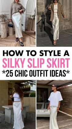 Silk Slip Skirt Outfit, Slip Skirt Outfit Fall, Satin Slip Skirt Outfit, Silk Skirt Outfit Summer, White Satin Skirt Outfit, Silk Maxi Skirt Outfit, Silk Midi Skirt Outfit, Cream Skirt Outfit, Satin Skirt Outfit Summer