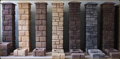 several different types of bricks stacked on top of each other